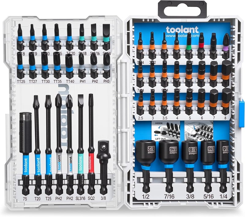 toolant Impact Driver Bit Set,52-Piece S2 Steel Screwdriver Bit Set,Hex,Torx,Phillips,Slotted,Square Bits and Nut Driver with Case - Image 1